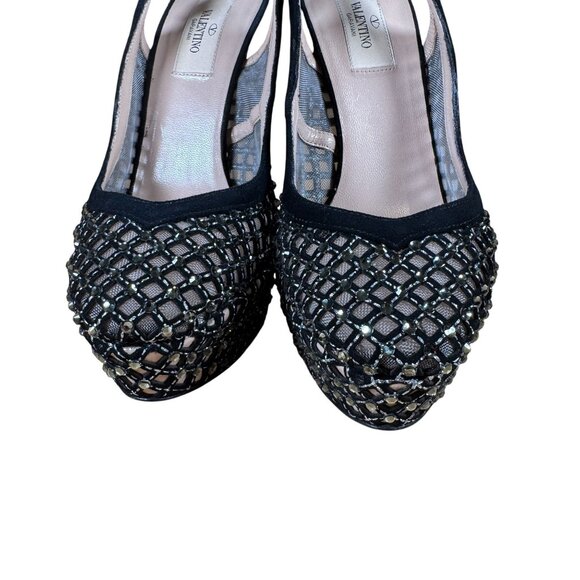 Valentino Garavani Crystal Strass Mesh Platform Slingback Heels Stilettos EU 38 - Picture 3 of 10